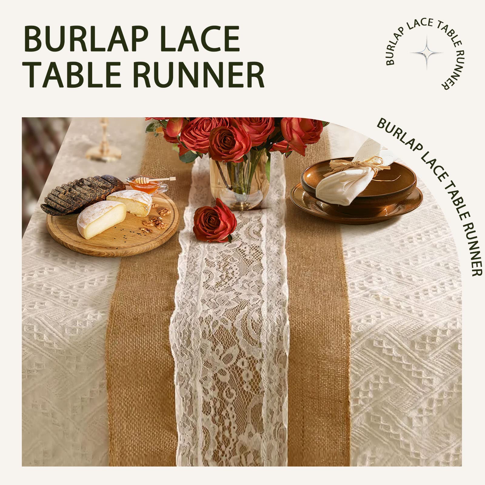 Amazon｜boyspringg 黄麻布テーブルランナー - 黄麻布レーステーブル